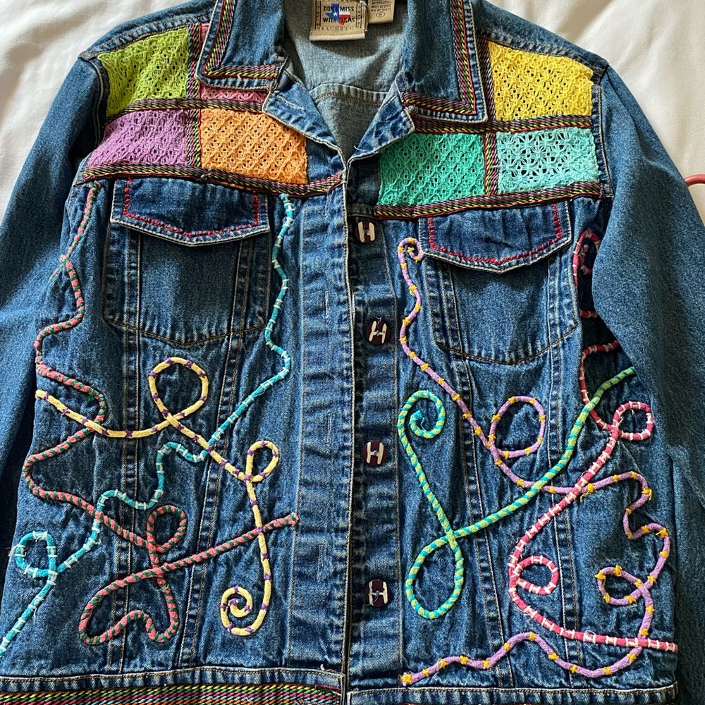 Colorful Embroidered Denim Jean Jacket